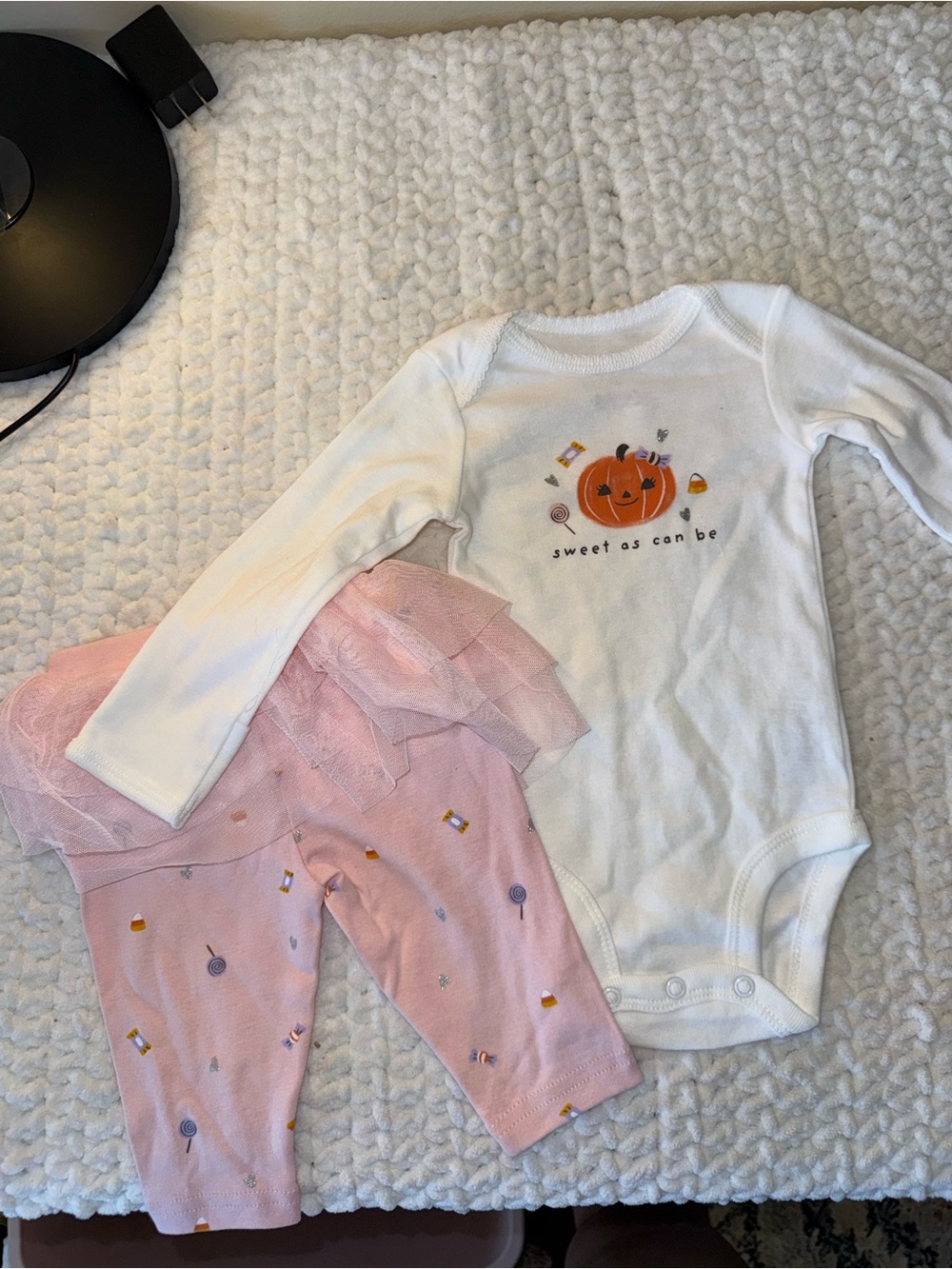 Carter's White Pumpkin Long-Sleeve One-Piece with Pink Tulle Leggings